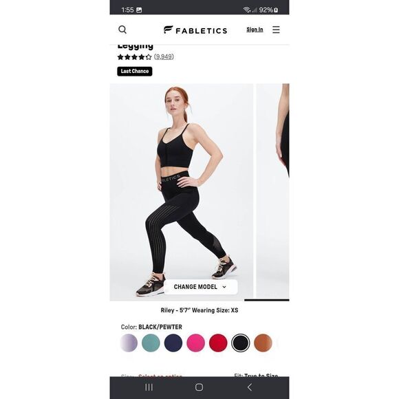 New Medium Fabletics Black Sync High Waist Seamless 7/8 Leggings Stretch Pants - Picture 4 of 10